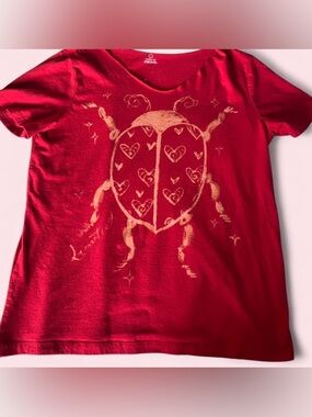 Target Red Short Sleeve Tee with Gold Ladybug Heart Graphic